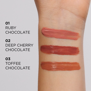 Eveline 01 Toffee Chocolate Ruby Chocolate liquid lipstick with glossy lips effect