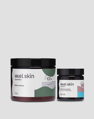 Set with Dead Sea mud: purifying mask and green clay for deep cleansing