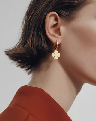 Gold-Plated Clover Hoop Earrings & Ear Cuff Set Mys_3 - 3