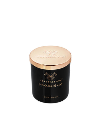 Soy Candle with Black Obsidian and Oud Wood Resin Scent in Glass Container Crystallove