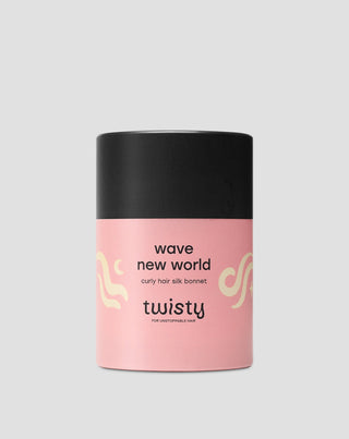 Twisty pink silk sleeping cap for curly and wavy hair