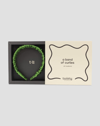 Silk hairband in 100% natural silk green Twisty