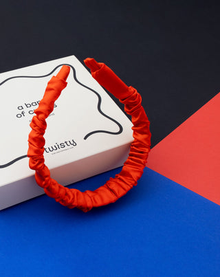 Silk hairband in 100% natural silk red Twisty