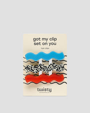 Set of wavy hair clips - marbled, blue, red Twisty 3 pcs.