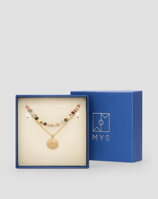Gold plated necklace with natural stones agate, maifan, jasper, jade and aventurine Mys_5 - 5